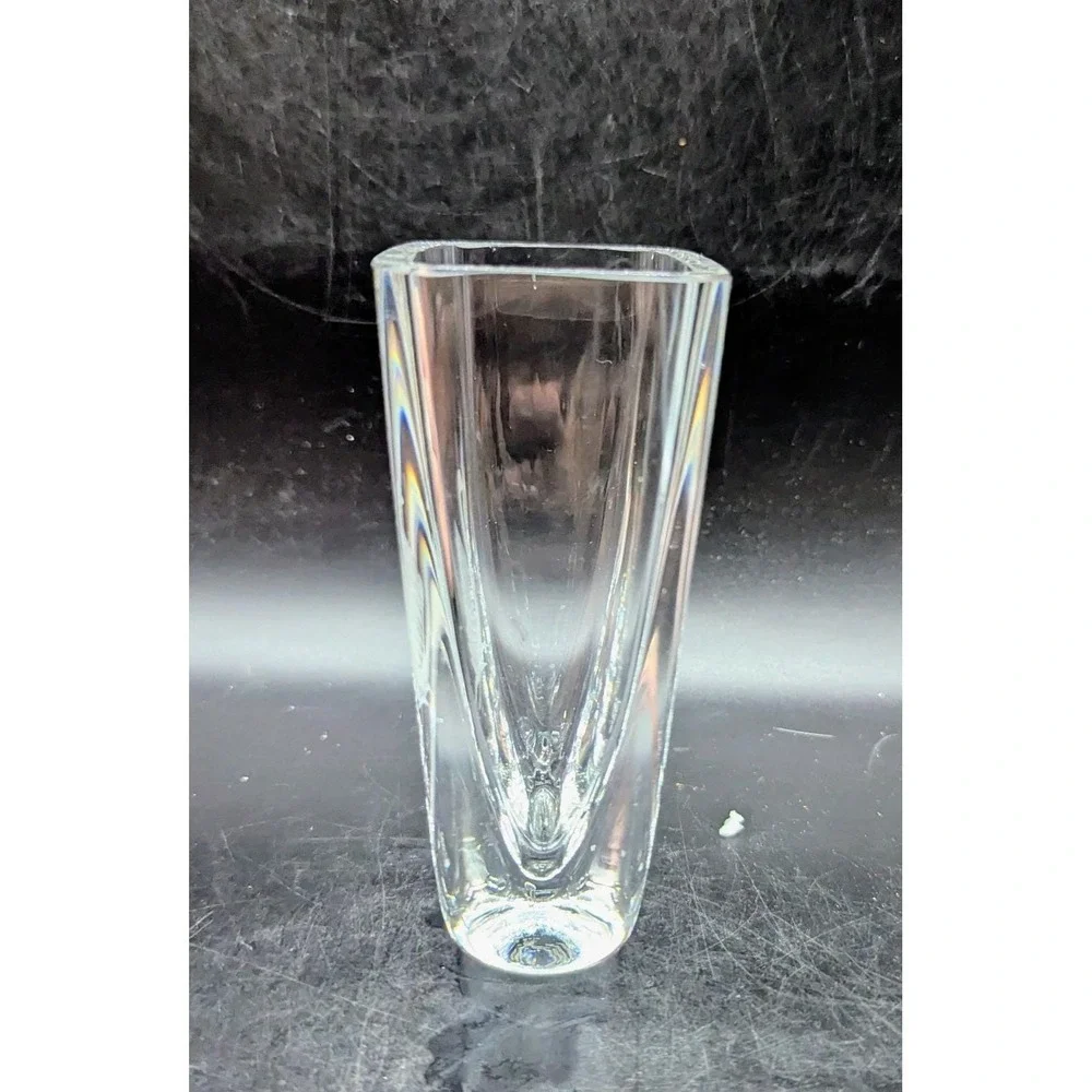 Vintage Lindshammer Etched Clear Crystal Vase Swan Bird 5.5